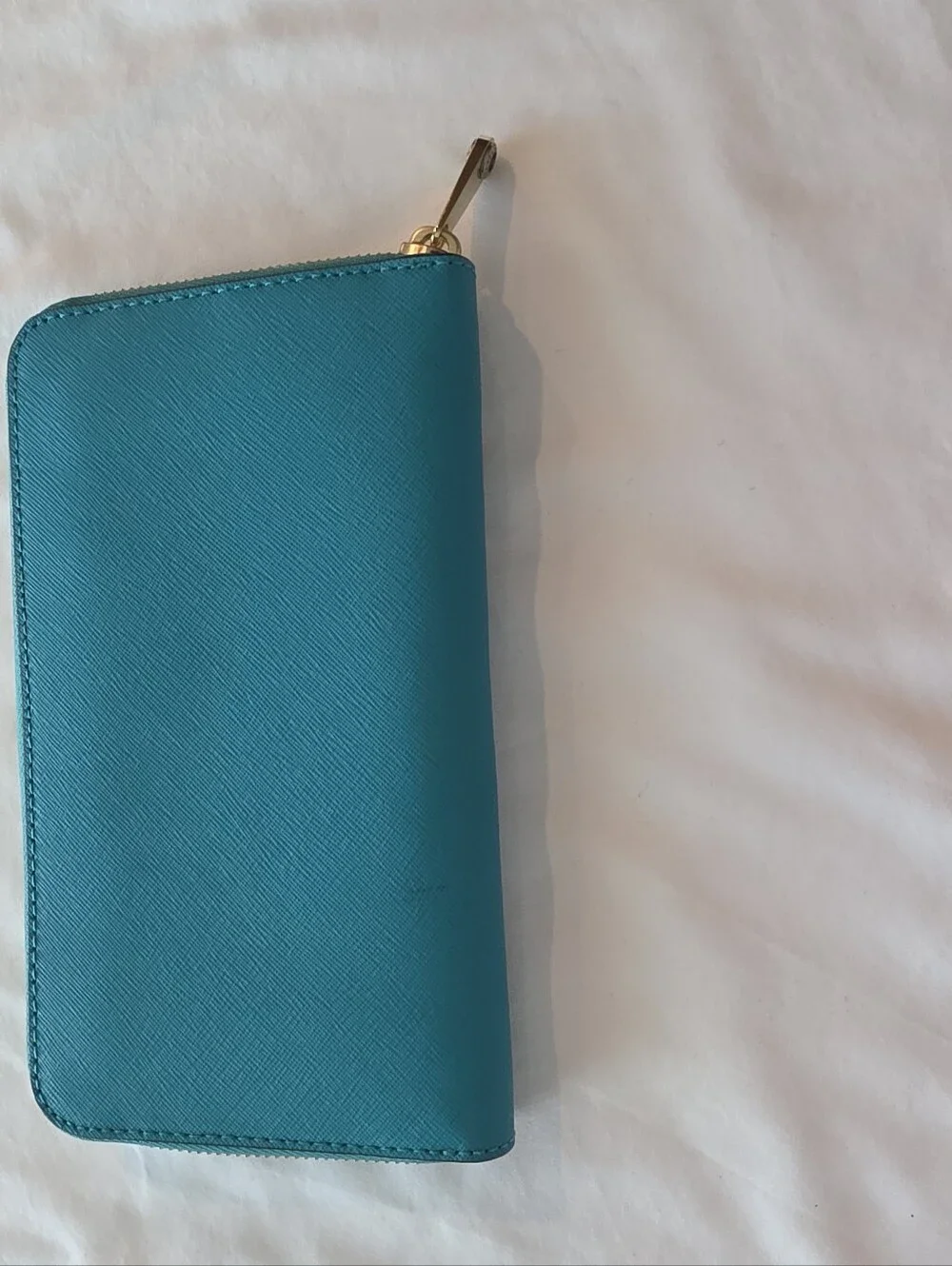 Henri Bendel Blue Saffiano Leather Zip Around Wallet
